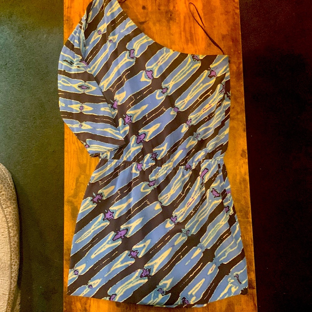 Tibi Mini, one-shouldered, blue, silk dress